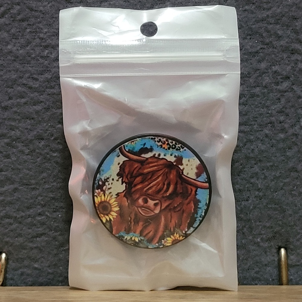 Highland Cow Sunflower PopSocket Grip Phone Accessory